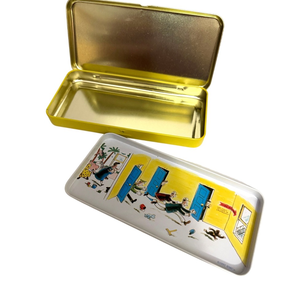 Vintage 1995 Schylling Curious George Metal Tin Pencil Box with Tray Yellow